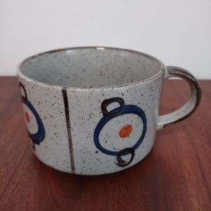 Vintage MCM Speckled Japan Hand Painted Soup Mug Bowl Handled Stoneware